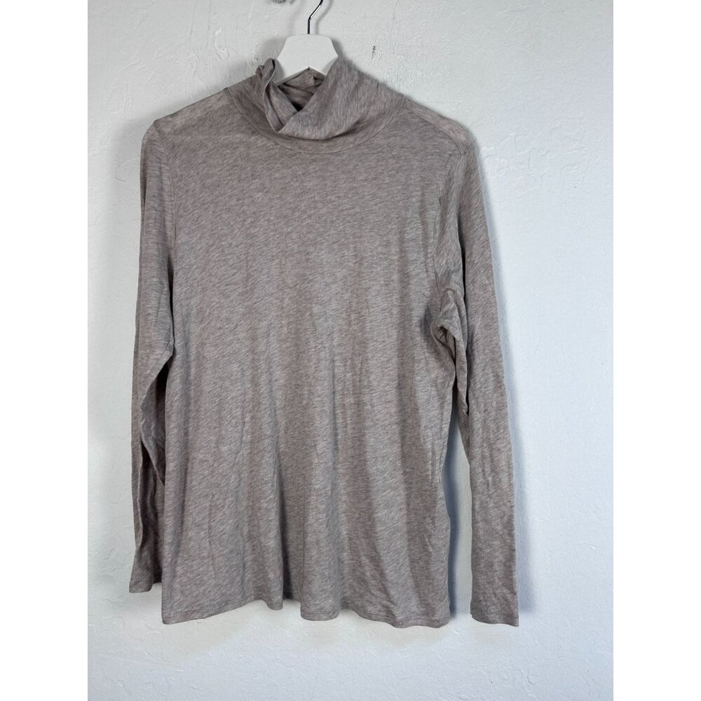 Eileen Fisher Womens Organic Cotton Blend Turtleneck Top XL Brown Long Sleeve